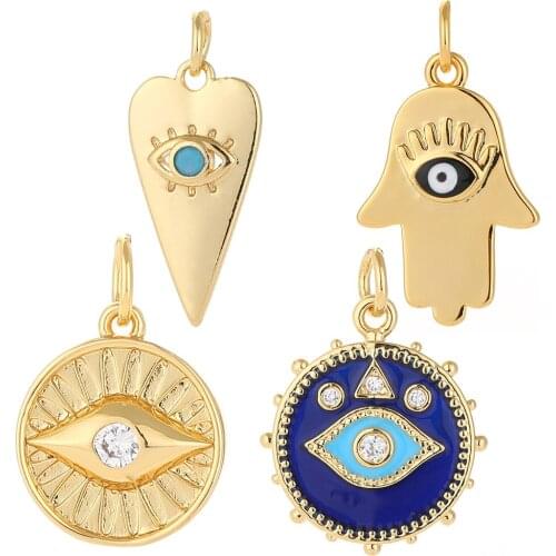 Eye Amulet Charms for Jewelry Making Supplies Gold Lock Charm Diy Pendant Designer Coin Pendant Necklace Bracelet Copper CZ
