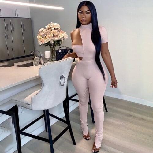 BKLD Women Clothing Solid Color One Shoulder Short Sleeve Jumpsuits And Tube Crop Top Irregular Two Piece Sets Tracksuits