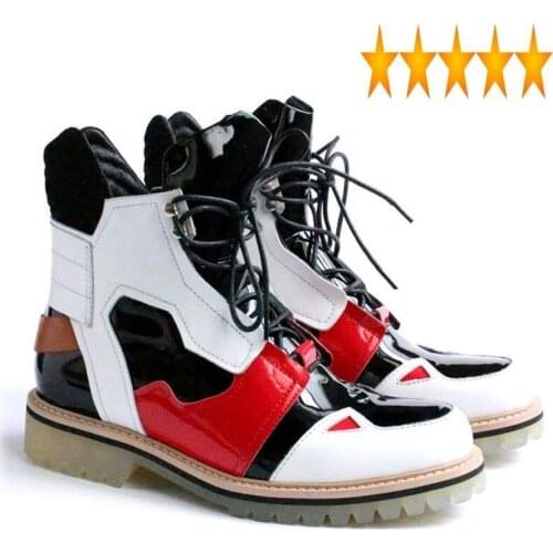 Top New Designer Mens Casual High Street Fashion Ankle Boots Runway Genuine Leather Med Heels Punk Mixed Color Shoes