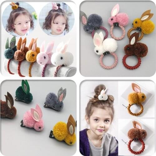 Korean fashion cute ball rabbit hair tie female tie rope elastic rubber hair tie rabbit hairpin children elastic hair tie