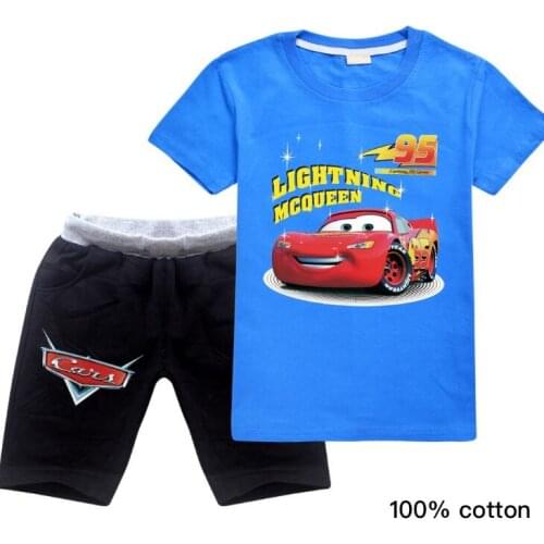 Disney Toddler Girl Clothes Kids 95 Car Clothing Sets 100% Cotton McQueen Children Summer Shirt Short Sleeve Girls Clothing
