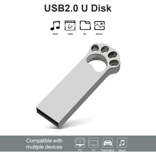 Freeship Multi-function USB 2.0 Zinc Alloy Cat Paw USB Flash Drive 16GB 32GB 64GB Moisture-proof USB Disk with Keychain Hole