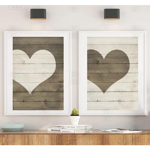 Farmhouse Heart Print Wooden Heart Sign Wall Art Canvas Painting Farmhouse Decor Valentines Day Posters Prints Wall Pictures