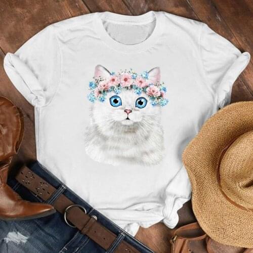 Cute Cat Animal Printing T Shirt Women Summer Casual Kawaii Tshirts Tees Harajuku Style Graphic Tops Female T-shirts Cothing