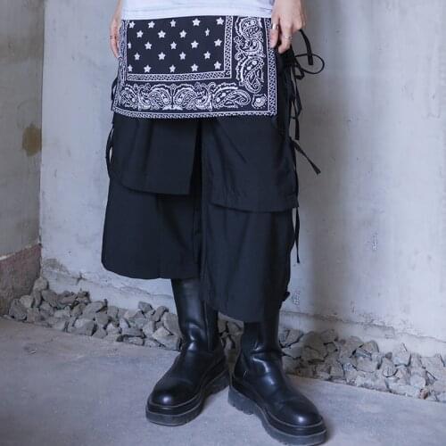 Black fake two-piece Capris wide leg pants casual pants womens large size versatile show thin loose performance stage hip hop