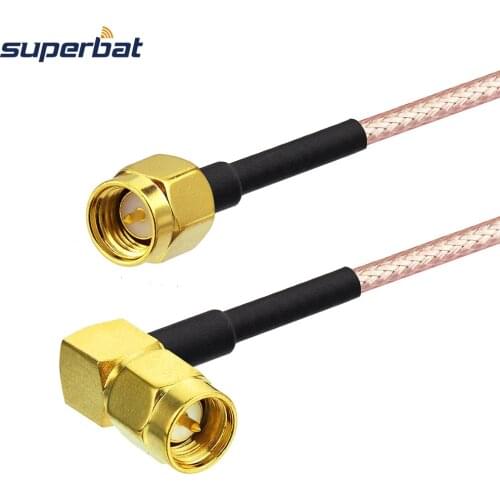 Superbat SMA Plug Straight to Right Angle Straight Crimp Connector RG316 Coaxial Pigtail Cable 40cm for Wireless