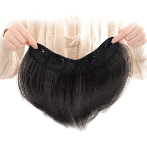 MANWEI Short Hair Pieces Invisible Clip in Hair Pad High Hair Pieces in Hair Extension Fluffy Synthetic Natural Fake Hairpieces