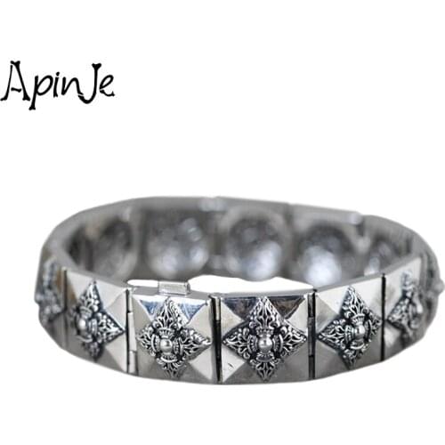 Apinje Vintage 925 Sterling Silver Bracelet for Men Religion Vajra Cross Punk Gothic Man Jewelry Heavy Bracelets