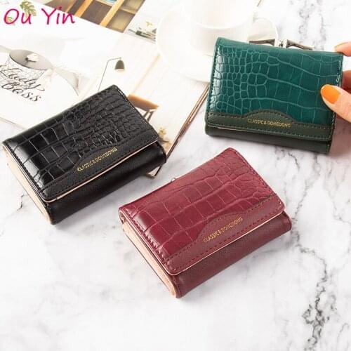 2021 New Female Short Retro Wallet Folding Student Korean Version Simple Multi-card Crocodile Pattern Coin Purse
