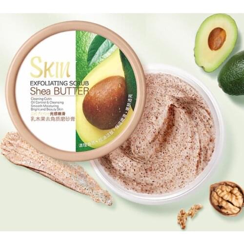Shea Butter Exfoliating Scrub Cream Face Body Deep Cleansing Whitening Avocado Face Acne Treatment Peach Pores Smooth Wash B5S9