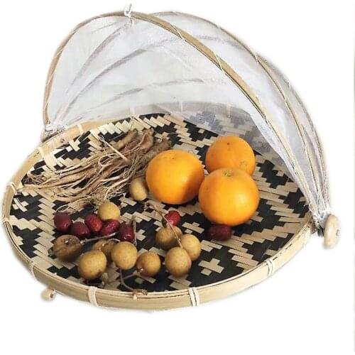 Food Serving Tent Basket Bamboo Hand-woven Foldable Eco-friendly Multi Function Food Storage Container Anti-insect Kitchen Tools