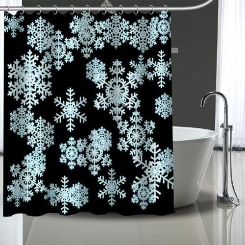 Custom High Quality Snowflakes Shower Curtains Bath Products Bathroom Decor Waterproof Polyester With 12 Pcs Hooks