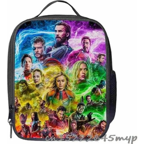 Hot Avengers Lunch Bags Office Bento Storage Pouch Unisex Dinner Container Handbag School Food Bags Zipper Lunch Box