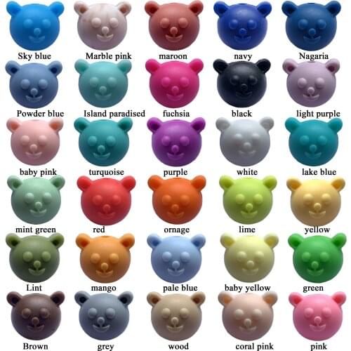50pieces/lot Bear Silicone Beads Baby Teething Beads 17*15*14.7mm Safe Food Grade Nursing Chewing bear Silicone Beads 19Colors