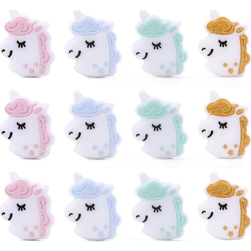 Teeny Teeth 5 PCS Mint Cartoon Unicorn Silicone Beads Baby Teething BPA Free DIY Pacifier Chain Animal Unicorn Teething Beads