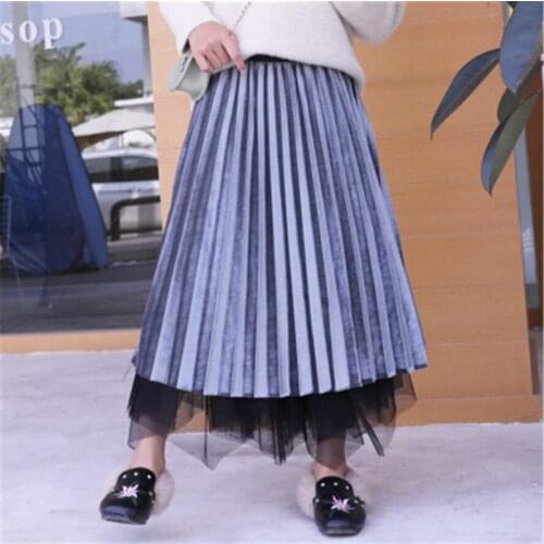 Kids Skirts 2020 Autumn Winter Girls Mesh Pleated Long Skirt Teen Girl Princess Skirt Children Clothes 5 7 9 11 13 Years AA4243