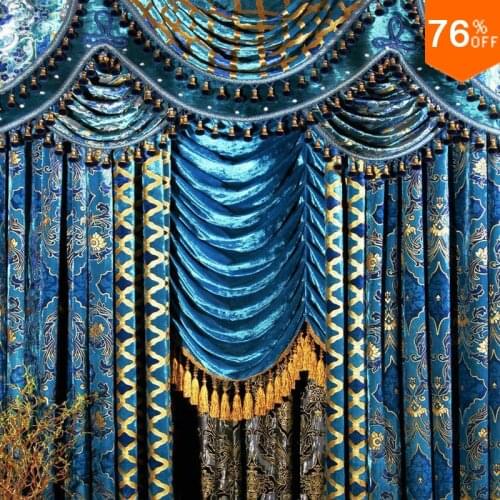 Curtains for living room Peacock Blue Flannelet Bronzier Bead Velvet luxury curtains window curtain living room sheer curtains