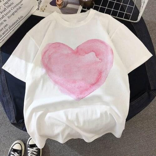 Womens T-shirt sweet heart funny printed T-shirt fashion casual white T-shirt Harajuku graphic T-shirt Woman Clothes