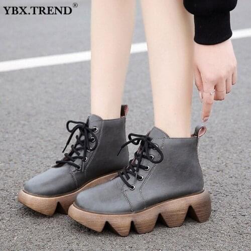 Women Ankle Boots Ladies PU Leather Shoes Lace Up Female Platform Footwear Woman Autumn Winter Fashion New Comfortable 2020