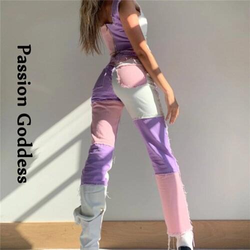 Fashion Women Patchwork Pants Streetwear Loose Straight Pants High Waist Dance Hiphop Pants Handmade Line Trousers Autumn Winter