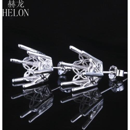HELON Women Trendy Engagement Earring Sterling Silver 925 Semi Mount Fine Jewelry Wedding Stud Earring Setting Fit Round 10-11mm