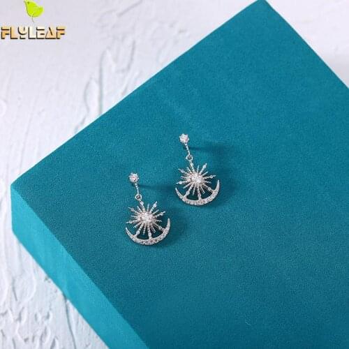 Star Moon Drop Earrings For Women Real 925 Sterling Silver Fine Jewelry Luxury Cubic Zirconia Earings Fashion Jewelry Flyleaf
