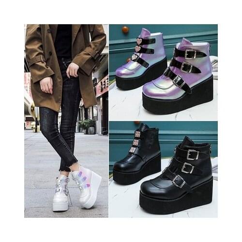Winter Buckle Ankel Boots Women boot Female Platform Boots Wedges High Heels PU Women Boots Botas Mujer Size 43 women shoes 2021