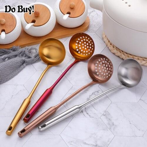Stainless Steel Gold Soup Ladle Slotted Colander Spoon Long Handle Set Strainer Filter Skimmer Kitchen Cooking Tool Utensil