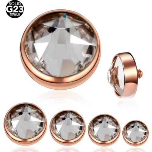 1PC G23 Solid Titanium Micro Dermal Anchor Top Dermal Skin Diver Surface Piercings Rose Gold Crystal Hide Top Gauges BodyJewelry
