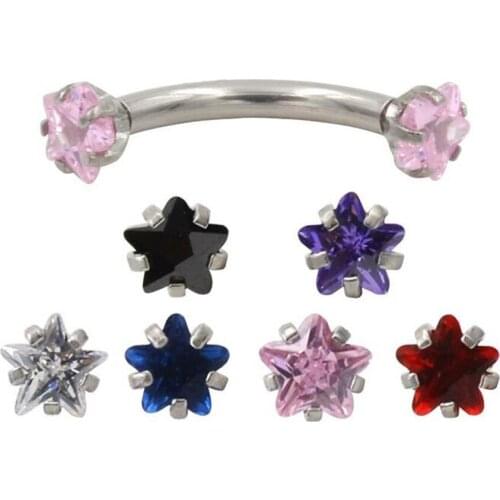 1Piece Stainless Steel Star Zircon Eyebrow Ring Internally Threaded Square Cubic Zirconia Eye Rings Body Piercing Jewelry