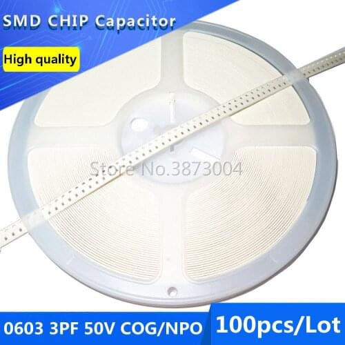 100pcs 0603 3PF 50V COG/NPO 0.25% SMD Chip Capacitor