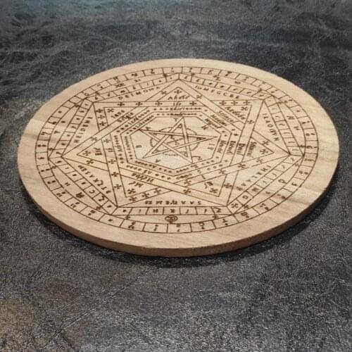 15cm Wood Round Altar Pad Ritual Divination Coaster Mat Star Witchcraft Supplies for Table Decorations Astrology Props