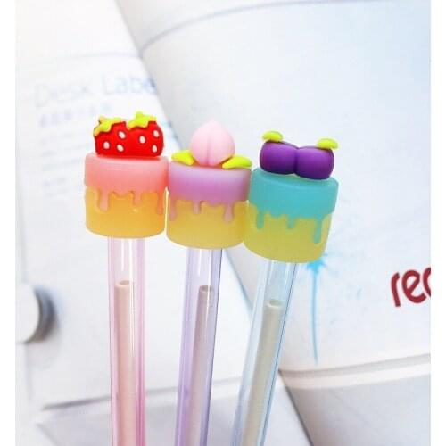 3pcs Lovely Fruits Cake Gelpen Immitation Decoration Sweets Strawberry Grape Peach Neutral Pen Office School Dessert Stationery