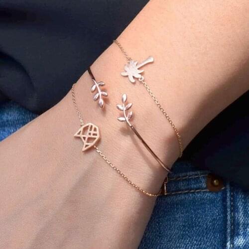 3pcs/pack adjustable bangle bracelet with faux leaf/coconut /cat design in burnished
