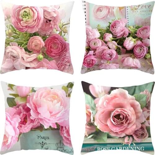 4pcs Vintage Rose Series Pillow Cover Home Sofa Back Cushion Throw Case Flower Pillowcase For Bedroom Home Office Decorative
