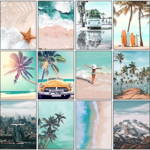 5D Diamond Painting Sea Beach Coconut Tree Starfish Surfboard Diamond Embroidery Cross Stitch Kit Wall Art Mosaic Home Decoratio