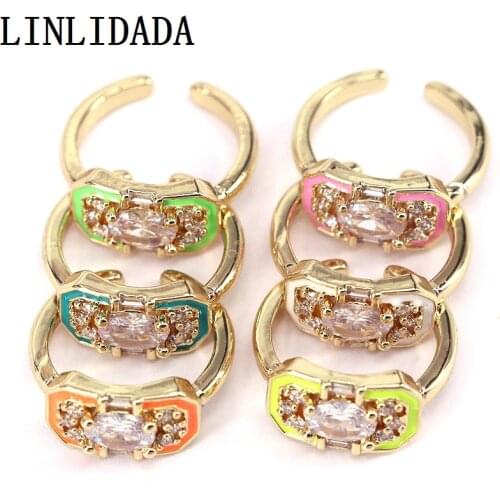 8Pcs New Design Crystal Zircon Enamel Open Adjustable Finger Rings for Women gold color Band finger ring