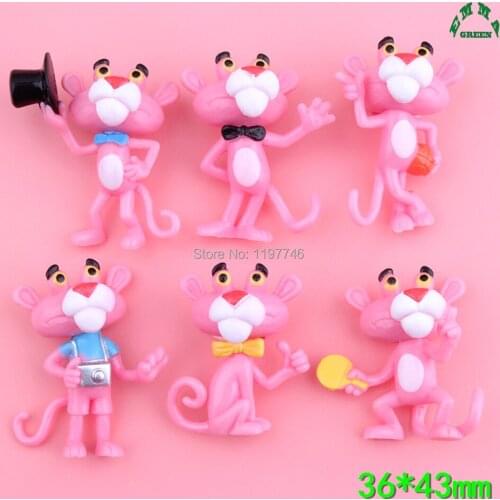Cartoon Charms for Kids Pink Panther Charms Resin Cabochon Doll 6pcs/set 43mm cute Figure for Home Decoration girls Gifts charm