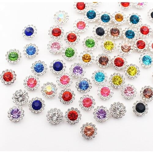 20pcs 12mm Flower Silver Claw Rhinestones Shiny Glass Crystals For Needlework Craft Stones DIY Sewing On Rhinestones For Clothes