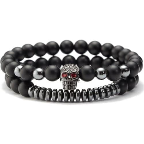 Skull 8mm bohemian multicolor Agate beads Chakra Reiki Buddha Yoga Bracelet elastic adjustable Volcanic Stone Bangles erf23