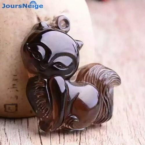 High Quality Ice Color Natural Obsidian Stone Necklace Fox Pendant For Women Men Obsidian Beads Chain Fashion Jewelry Wholesale