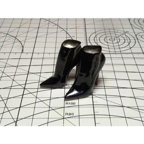 Custom Black Solid short boots Model For 1/6 Scale Female Doll Figure