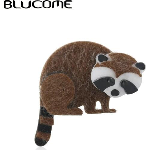 Blucome Vivid Cute Raccoon Bear Brooches Acrylic Metal Leather Animal Brooch Shirt Collar Lapel Badge Gift For Boy Girl Kids