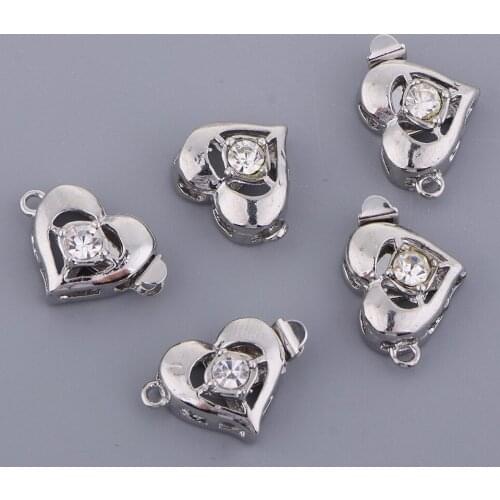 5Pcs Diamante Love Heart Filigree Push in Box Clasps Connector Switch Beads for
