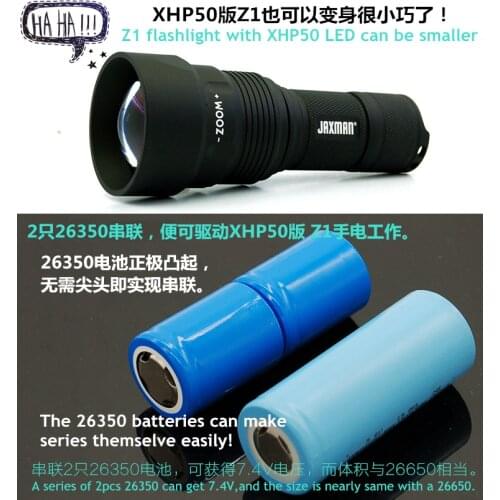 JAXMAN Z1 with 26350 battery Zoom Flashlight Torch shorter size CREE XHP50/XHP50.2 LED free shipping