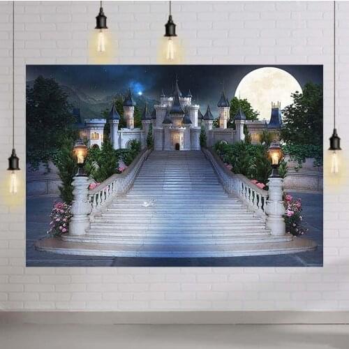 Night Castle Moon Photography Backdrops Cinderella Princess Crystal Shoes Photo Props Studio Booth Backgrounds