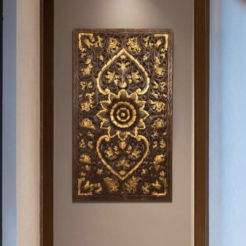Thailand Teak Carved Board Solid Wood Porch Wall Hanging Lattice Southeast Asia Wood Carving Crafts Pendant Decorative Painting