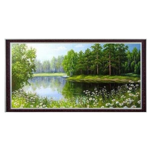 Picture Oil Small Pond in Spring 14CT Unprinted Embroidered Handmade Scenery Quality Counted Cross Stitch Kits set Pattern