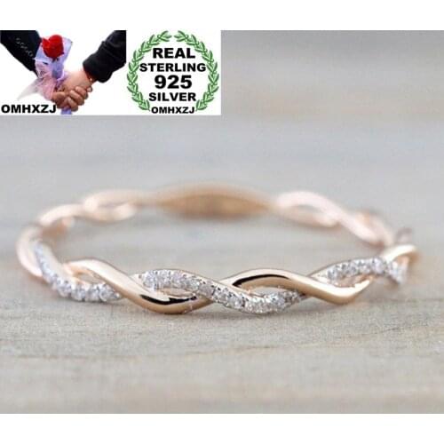 OMHXZJ Wholesale European Fashion Woman Girl Party Gift Twisted AAA Zircon 925 Sterling Silver 18KT Yellow Rose Gold Ring RR349