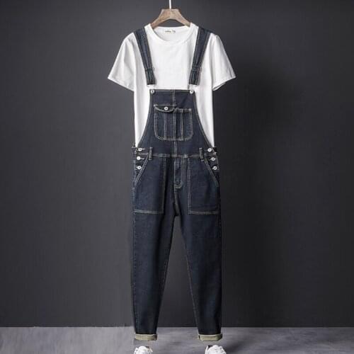 Summer Spring Men Korean Style Denim Jumpsuits Overalls , Male Jeans Pants , 3XL Washed Pockets Playsuit For Men